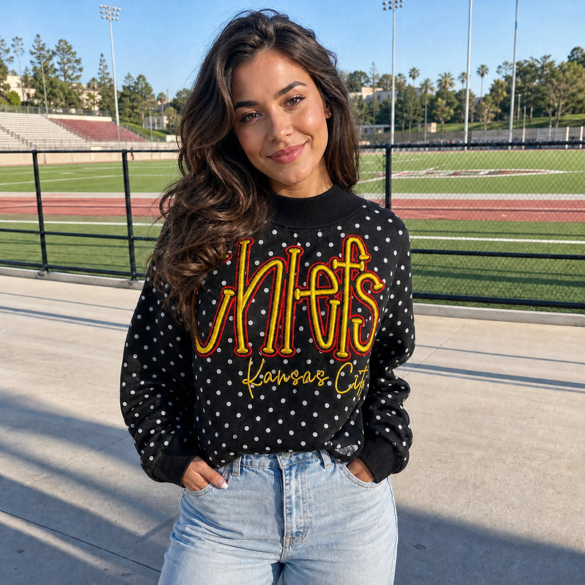 Custom College Team 3D Embroidered Polka Dot Mockneck | Game Day Wear
