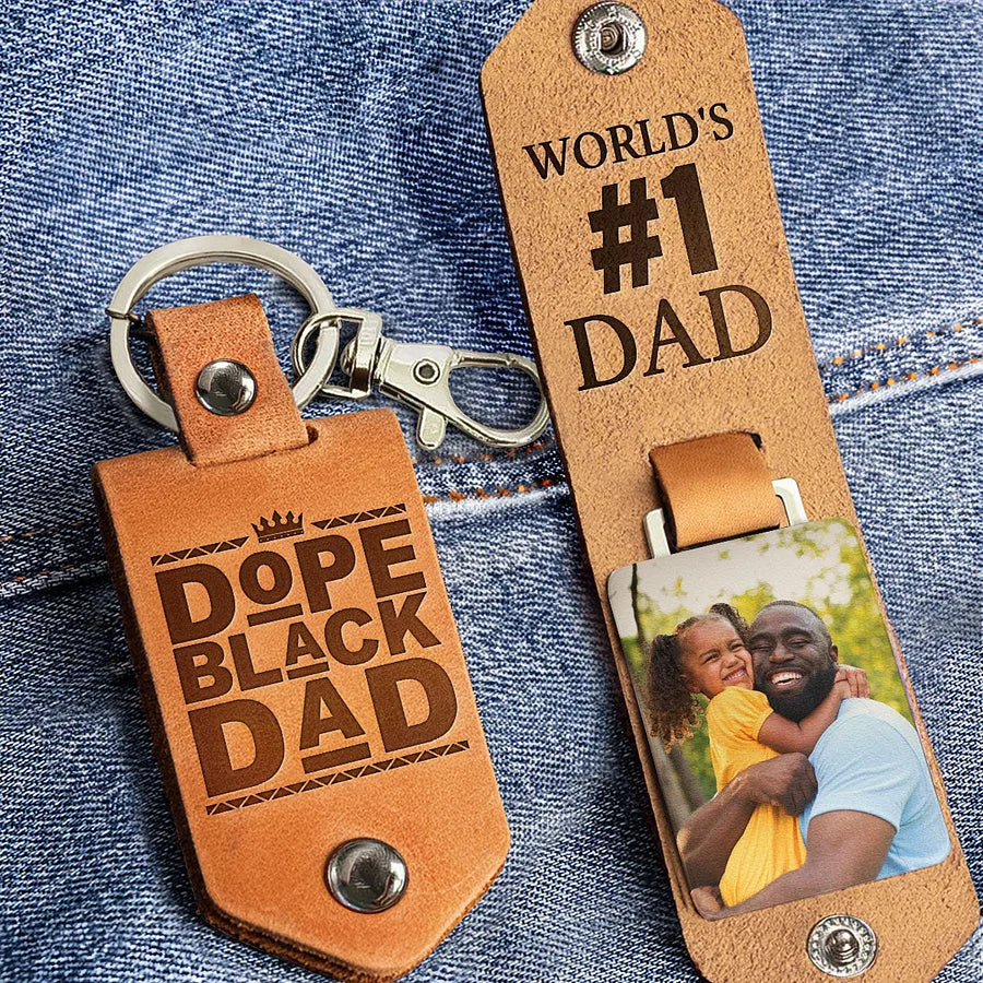 Best Dad - Personalized Leather Photo Keychain For Dad