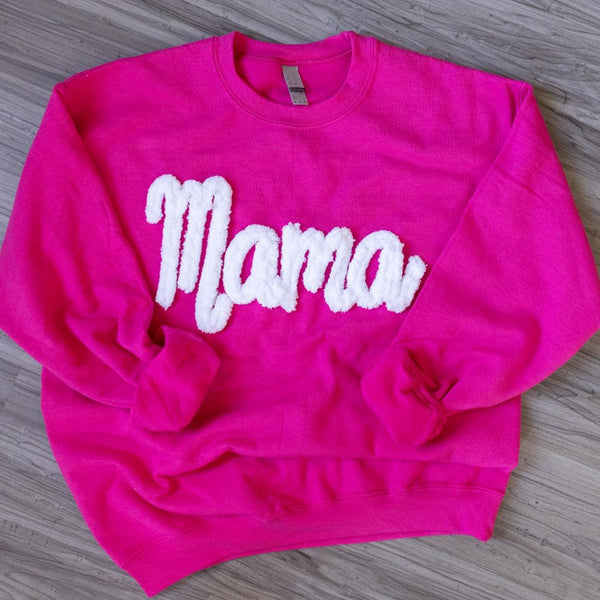 Custom Chenille Embroidered Mama Sweatshirt With Option To Add Name On Sleeves | Christmas Gift for Mom