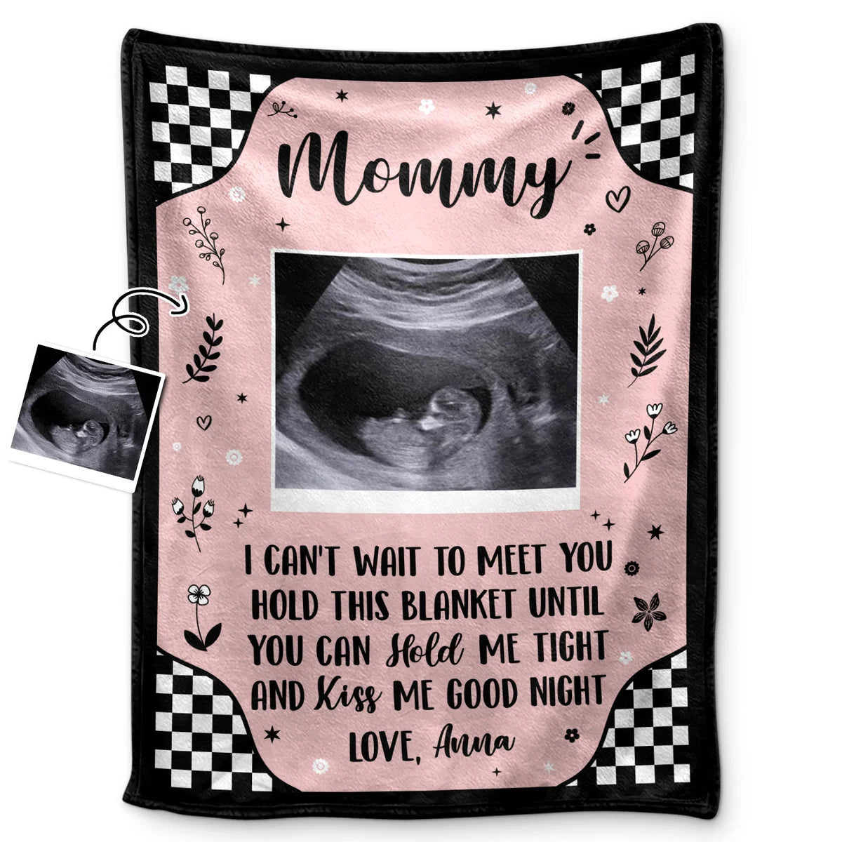 Custom Photo Mommy Blanket Baby Ultrasound Until You Can Hold Me - Gift For Mother & Father