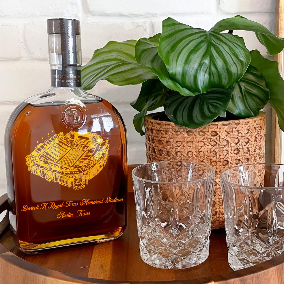 Custom Darrell K Royal-Texas Memorial Stadium Whiskey Bottles-Gifts For Sports Lovers