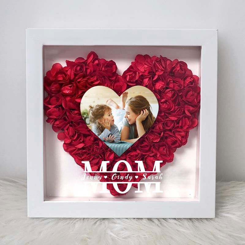 Custom Mom Heart Flower Petal Shadow Box With Photo