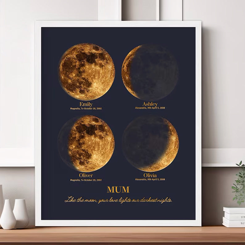Custom Moon Phase Gift from Children | Personalized Lunar Art | Special Keepsake for Mother's Day | Mother's Day Gift