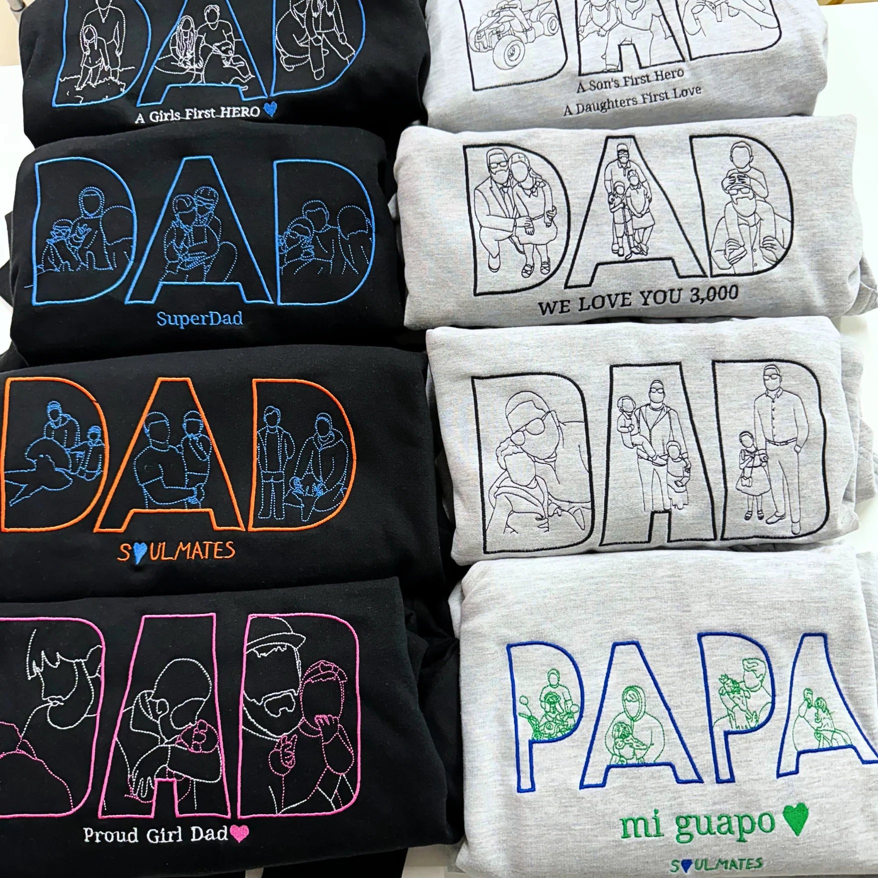 Custom Photo Portrait Outline Embroidered Sweatshirt - Gift For Dad | Father's Day Gift