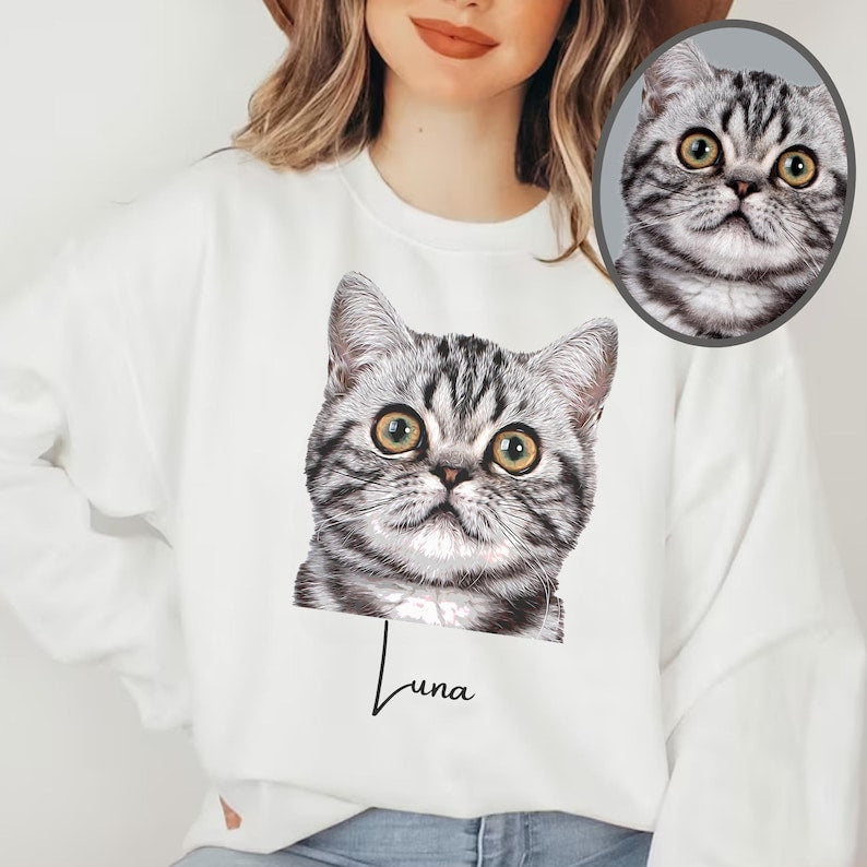 Personalized Cat Photo Sweatshirt,Custom Print Hoodie T-shirt