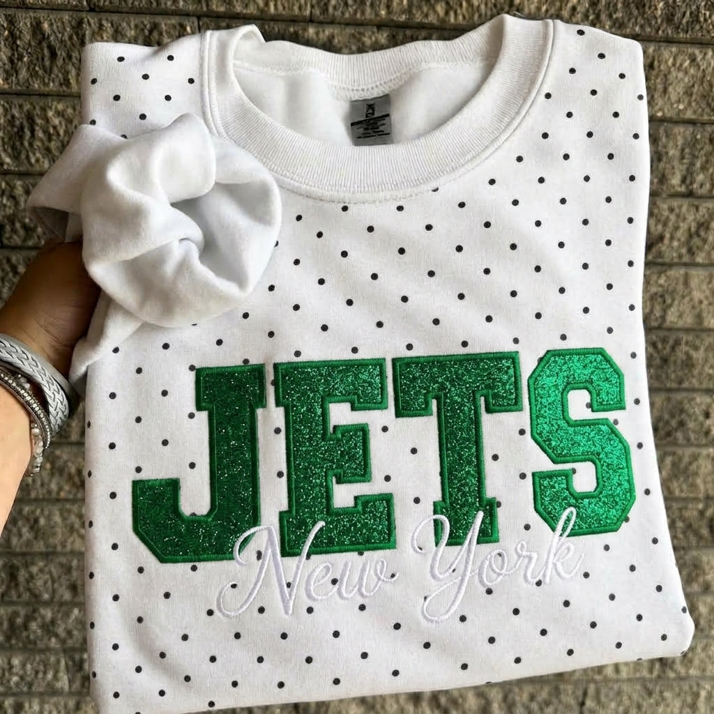 Custom Embroidered Glitter Football Team Name Polka Dot Sweatshirt - Game Day Gear | Gifts for Sports Mom | Game Day Wear