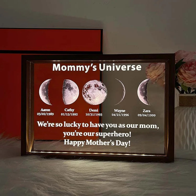 Custom mum's universe Led light frame with text and date | Mother's Day Gift