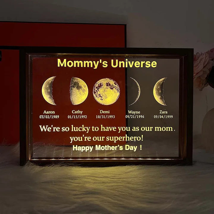 Custom mum's universe Led light frame with text and date | Mother's Day Gift