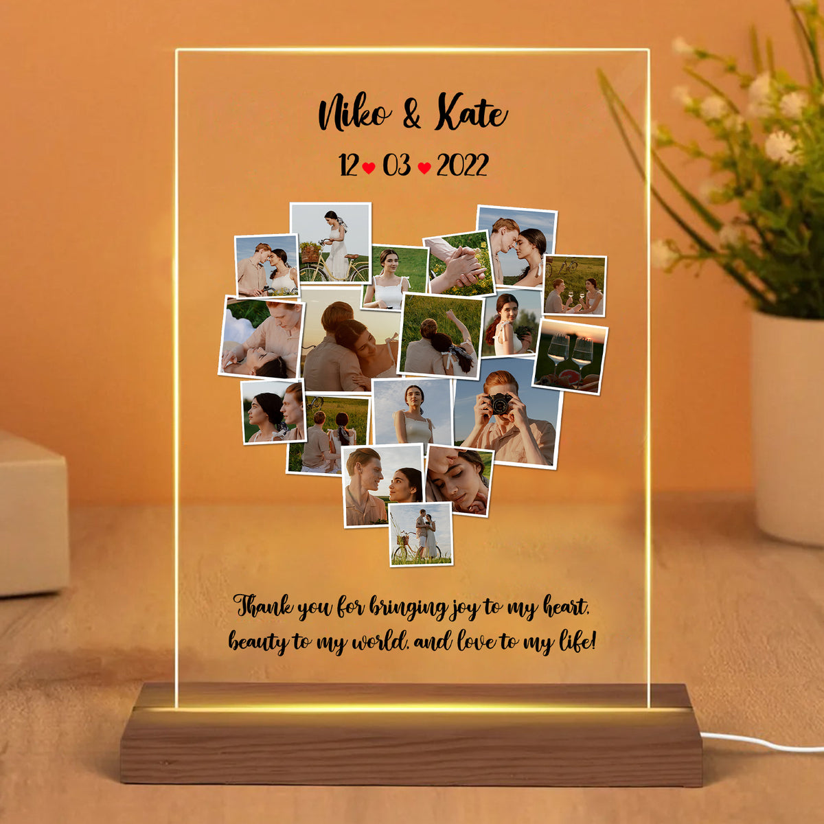 Personalized Couple Photo Collage Heart Shape LED Lamp | Valentine's Day Gift | Couple Anniversary Gift