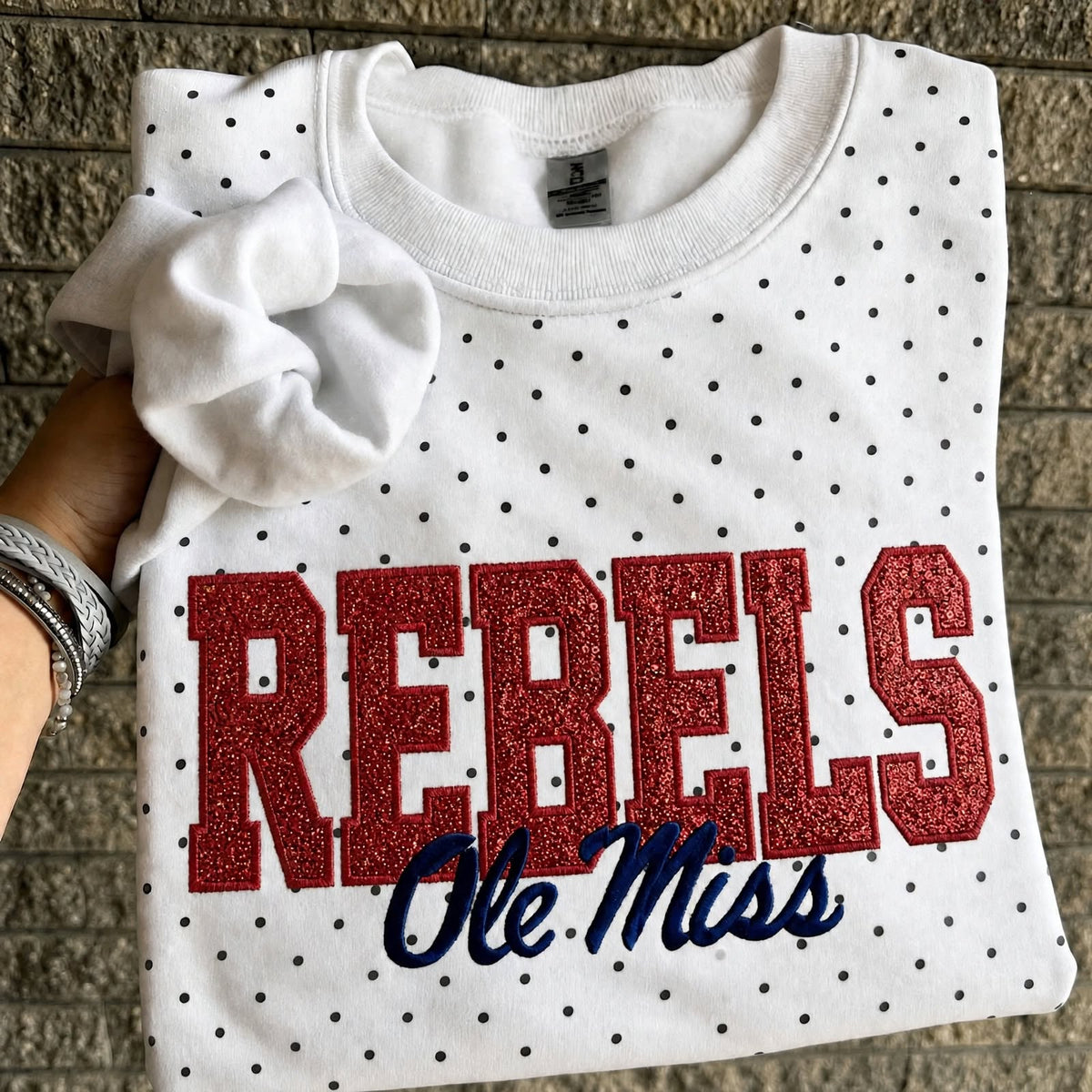 Custom College Baseball Team Sweatshirt, Embroidered Glitter Vinyl Polka Dot, Game Day Gift