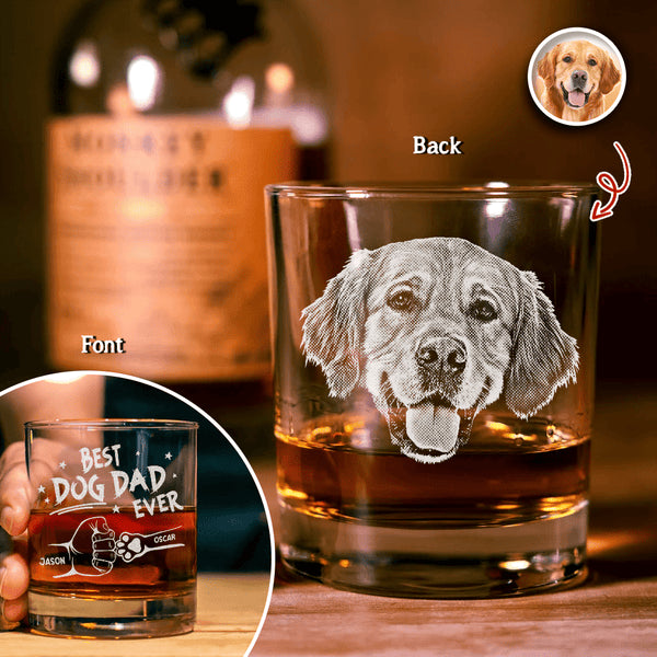 Custom Pet Photo Best Dog Dad Ever Pet Engraved Rock Glass