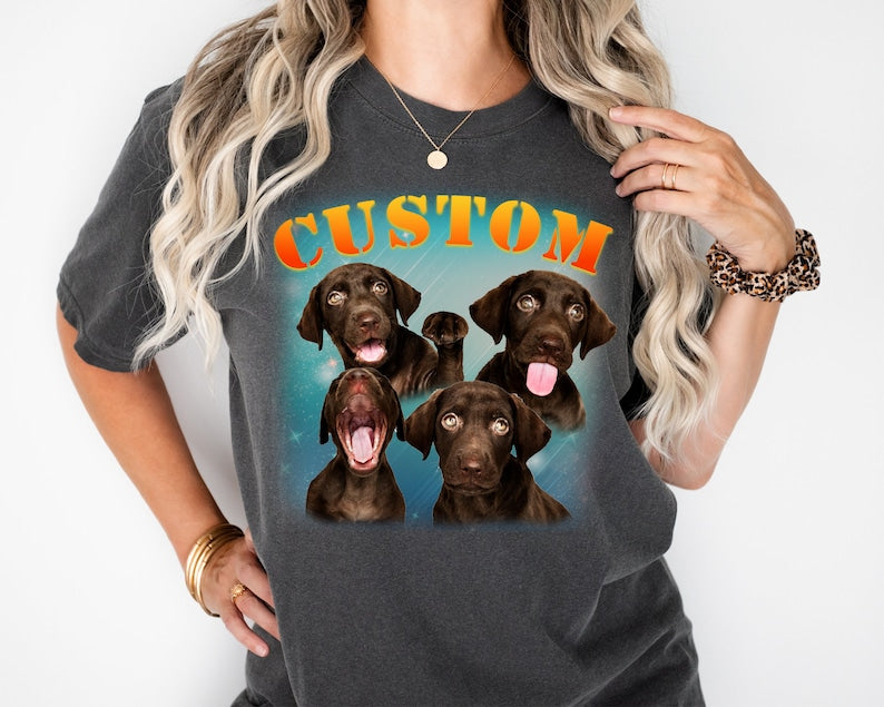 Custom Photo Dog Bootleg 90s Vintage T-shirt Gift for Pet Lover