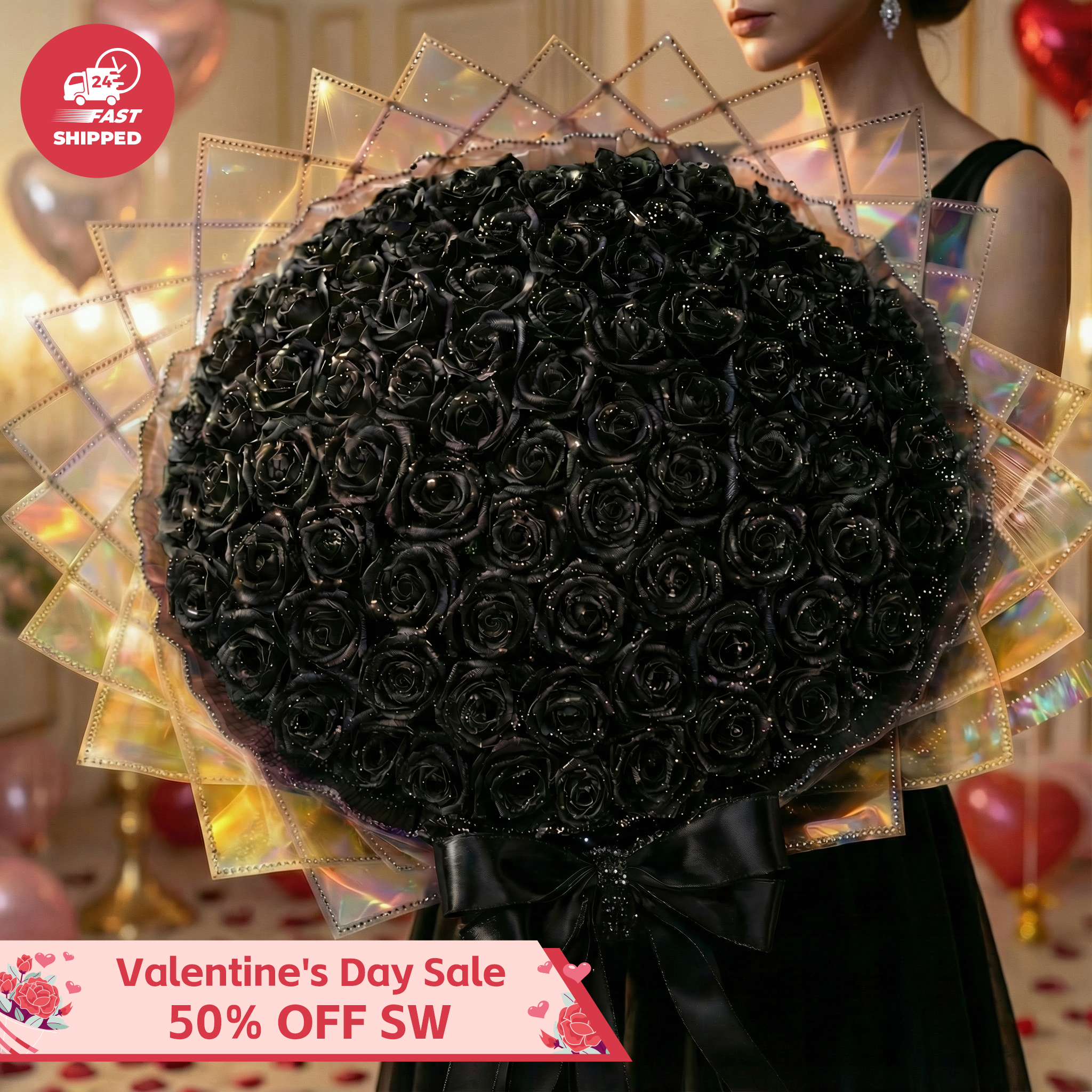 💕Glitter Black Rose Bouquet💕 - An Ideal Expression of Love(Ships Within 24 Hours - Buy More Save More) | Valentines Flower Couple Anniversary Gift