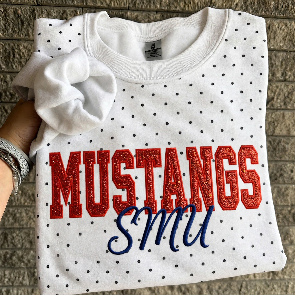 Custom College Baseball Team Sweatshirt, Embroidered Glitter Vinyl Polka Dot, Game Day Gift