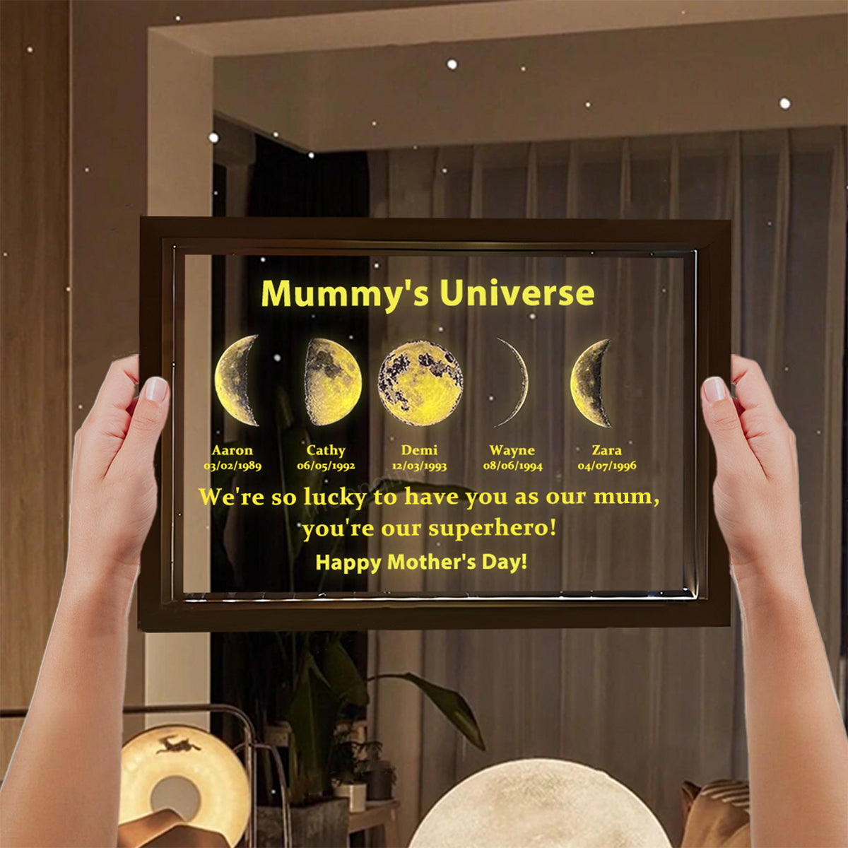 We Are So Lucky - Custom LED Light Frame with Custom Text & Date - Mummy’s Universe
