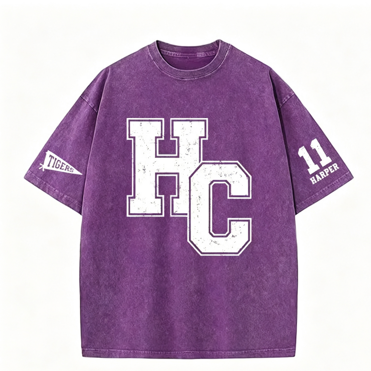 Personalized Retro Varsity Tee - Custom Team Initials, Number & Name Washed T-Shirt for Game Days