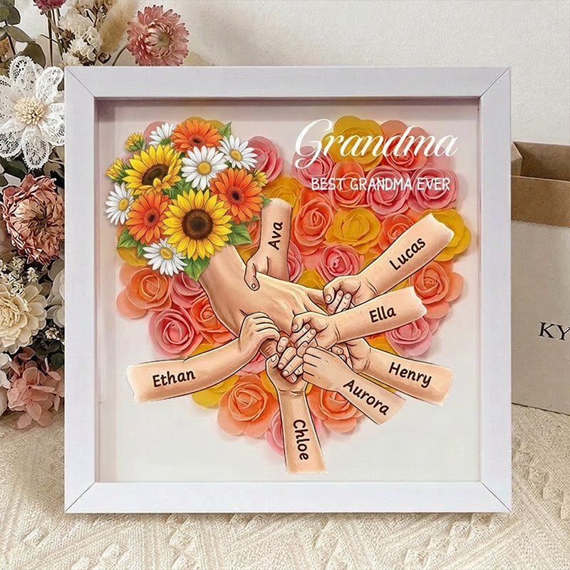 "sunflower"-Personalized Mom Holding Hands Memorial Shadow Box-Mother's Day Remembrance Frame, In Loving Memory Gift