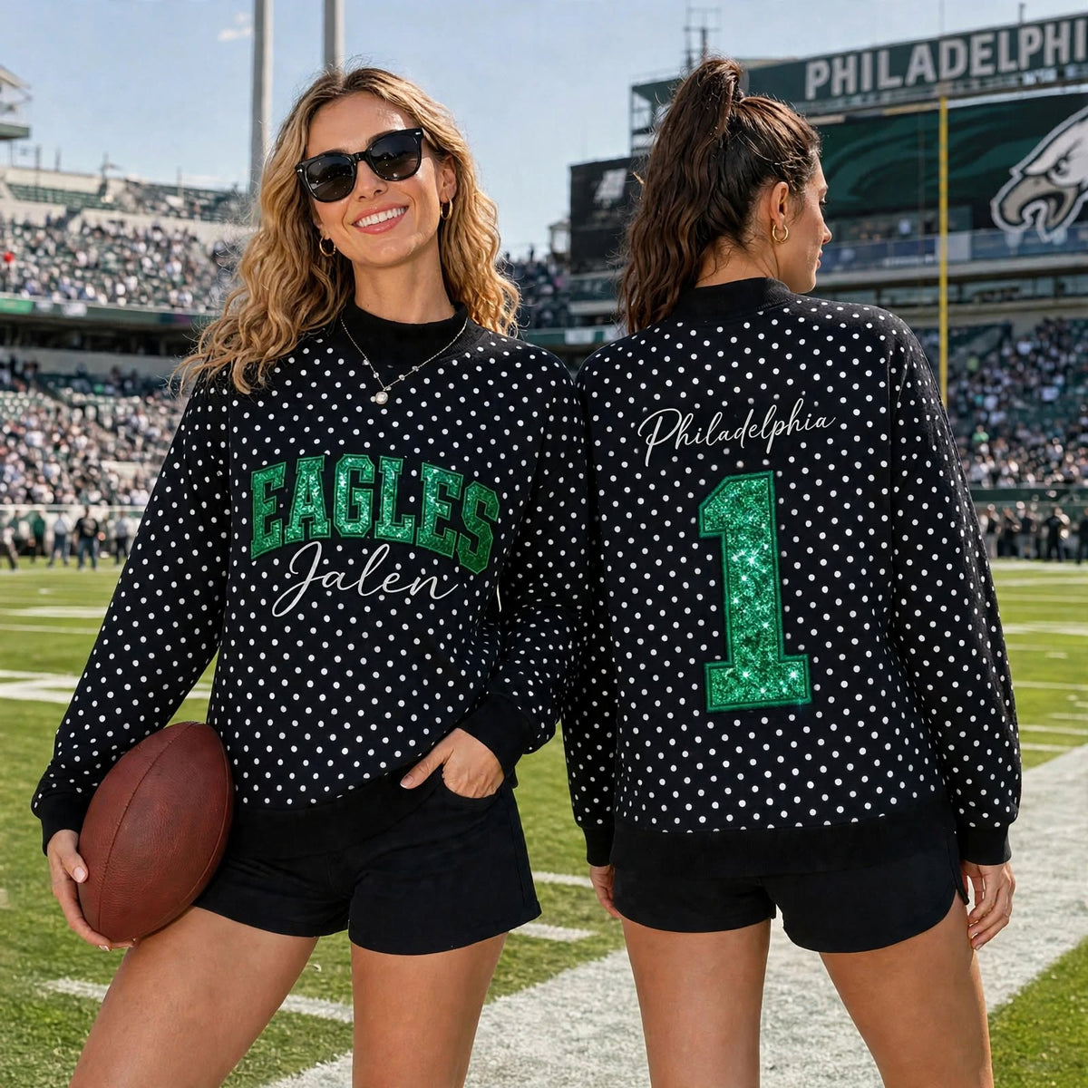 Custom Football Team Name Polka Dot Mockneck – Personalized Sequin Team Name & Number