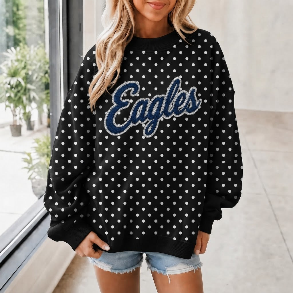 Custom Denim Applique Team Name Polka Dot Mockneck Sport Gifts