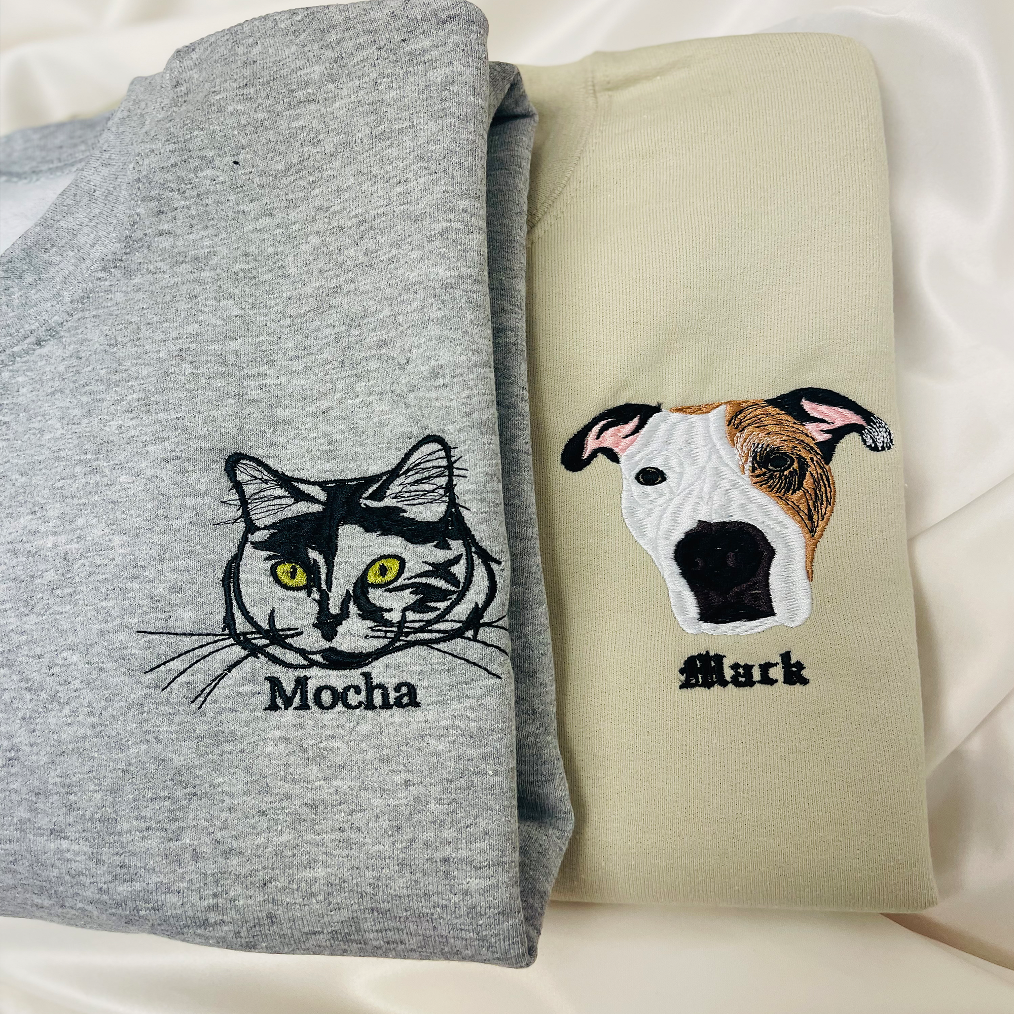 Custom Dog Portraits Sweatshirt Embroidered for Dog Lover | Personalized Pet Face Name Portraits Photo | Gifts for Pet Lovers