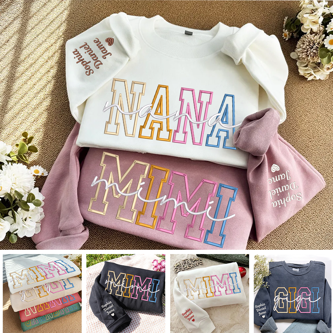 Custom Color Embroidered Nana Sweatshirt and Grandkids | Mother's Day Christmas Gifts for Mom