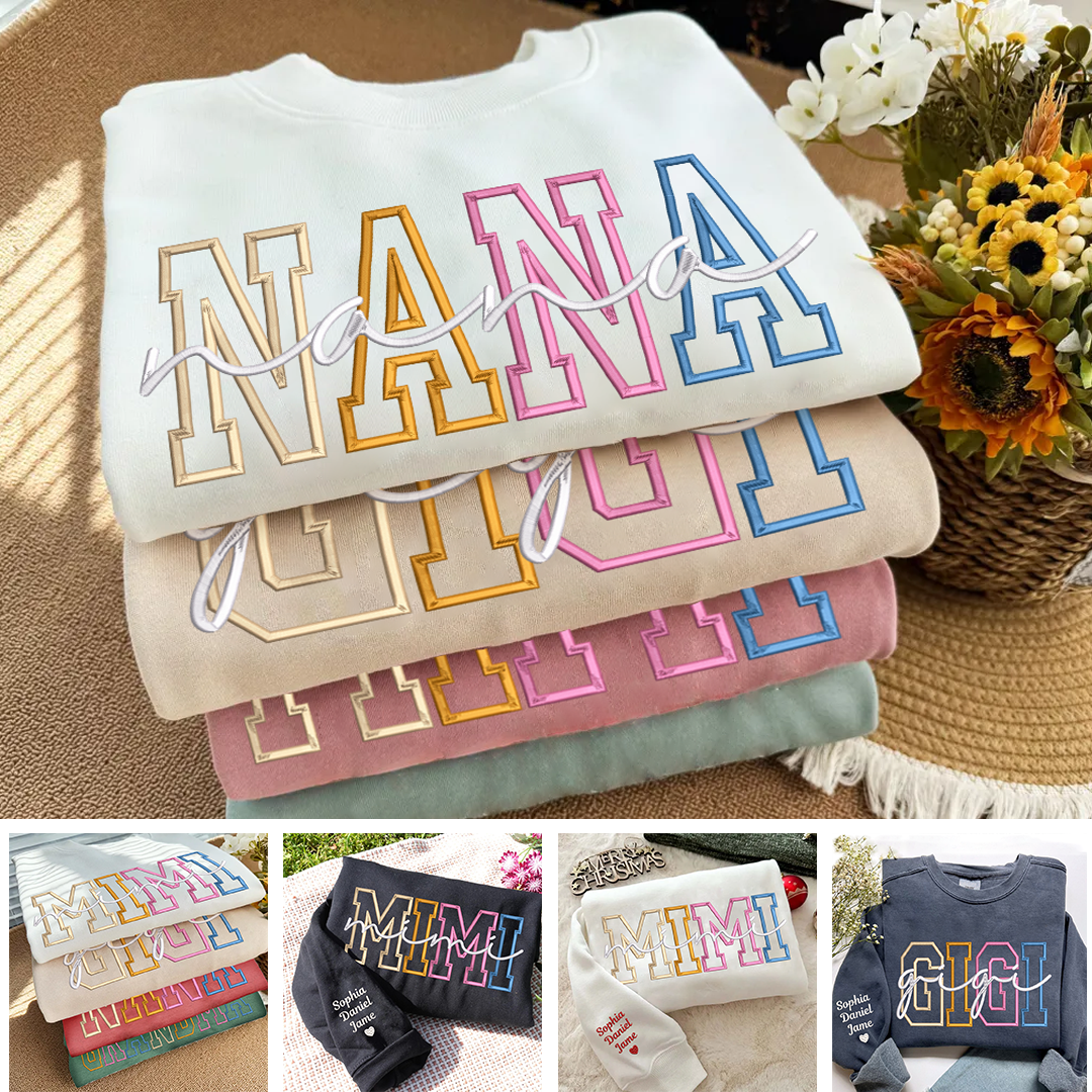 Custom Color Embroidered Nana Sweatshirt and Grandkids | Mother's Day Christmas Gifts for Mom