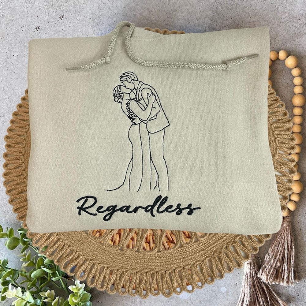 Custom Embroidered Portrait from Your Photo Hoodie Couple Outline Photo Sweatshirt Valentine's Day Gifts for Couple