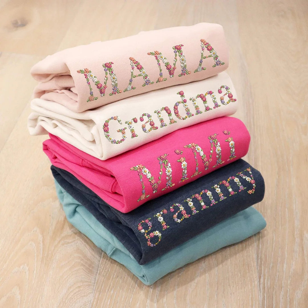 Custom Embroidered Mama/Grandma Floral Sweatshirt/Hoodie/T-shirt | Mother's Day Gift | Black Friday Sale