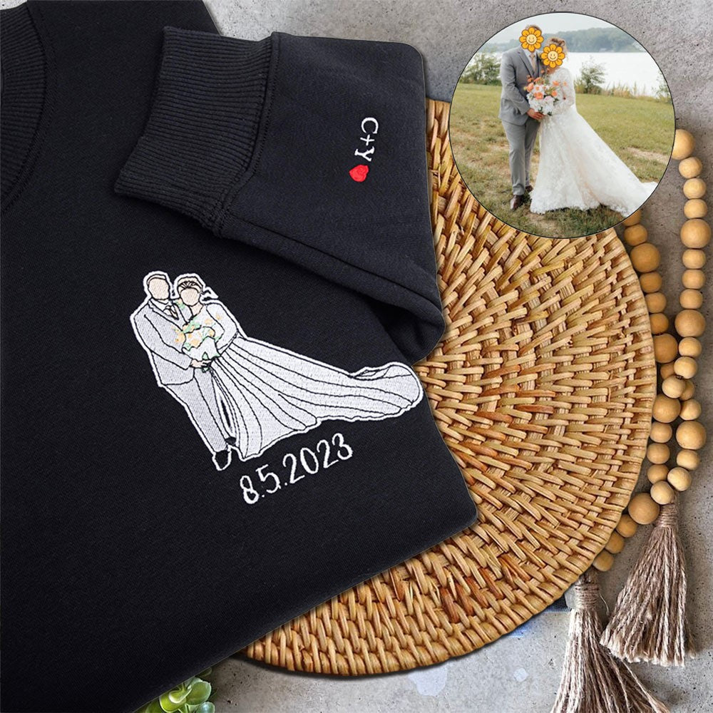 Custom Embroidered Photo Portrait Sweatshirt Unique Gifts for Couples Anniversary Gifts Valentine's Day Gifts for Her Him
