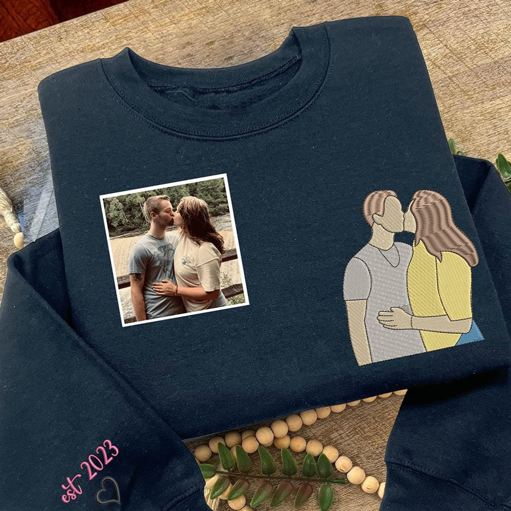 Custom Embroidered Portrait Sweatshirt from Your Photo for Couple Anniversary Gifts for Wife Valentine's Day Gifts