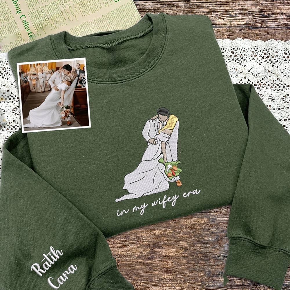 Custom Embroidered Photo Portrait Sweatshirt Matching Hoodie for Couple Anniversary Gift Ideas Valentine's Day Gifts