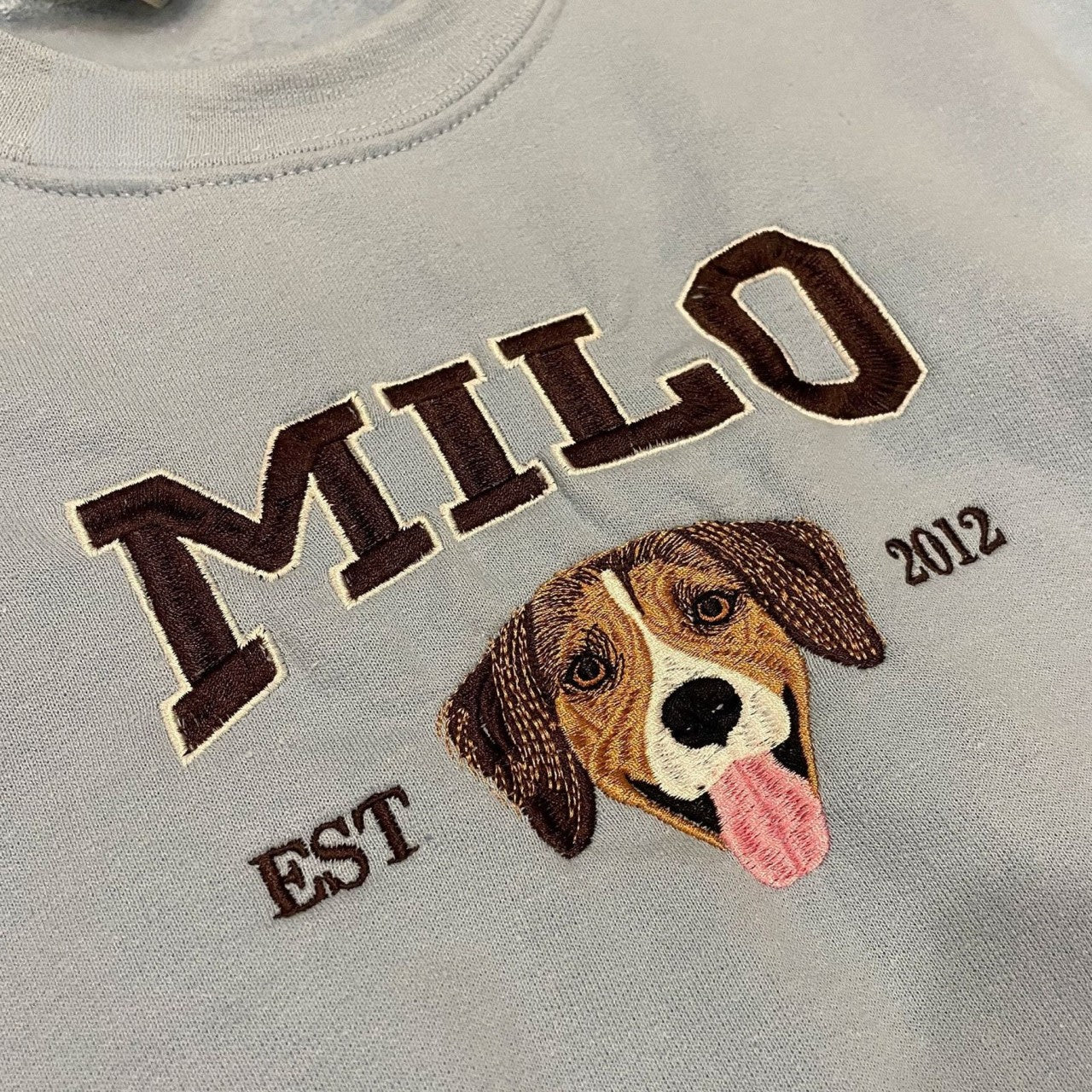 Custom Full-Color Varsity Dog Face Embroidered Hoodie