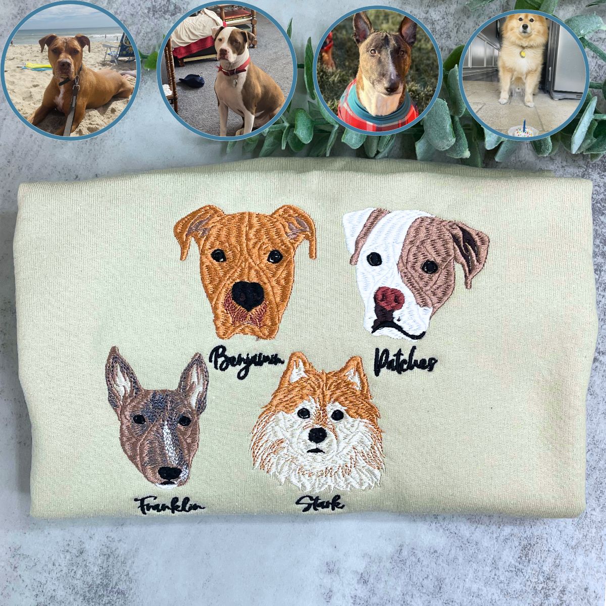 Custom Full-Color Dog Face Photo Embroidered Sweatshirt