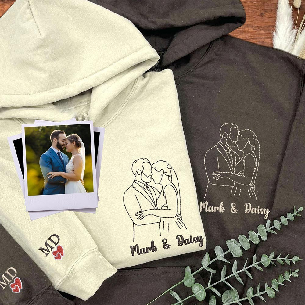 Custom Couple Embroidered Portrait from Photo Sweatshirt Hoodie Anniversary Gifts Valentine's Day Gifts for Her