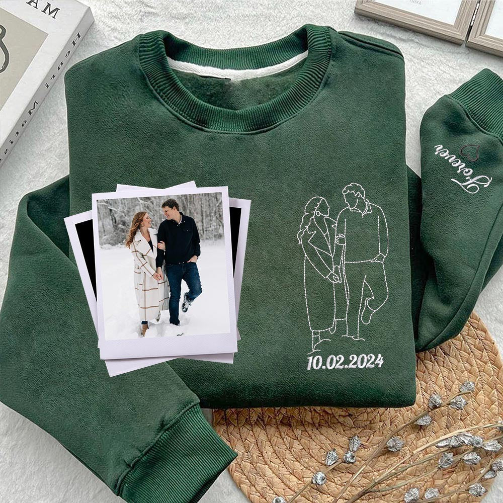 Custom Couple Embroidered Portrait from Photo Sweatshirt Hoodie Anniversary Gifts Valentine's Day Gifts for Her