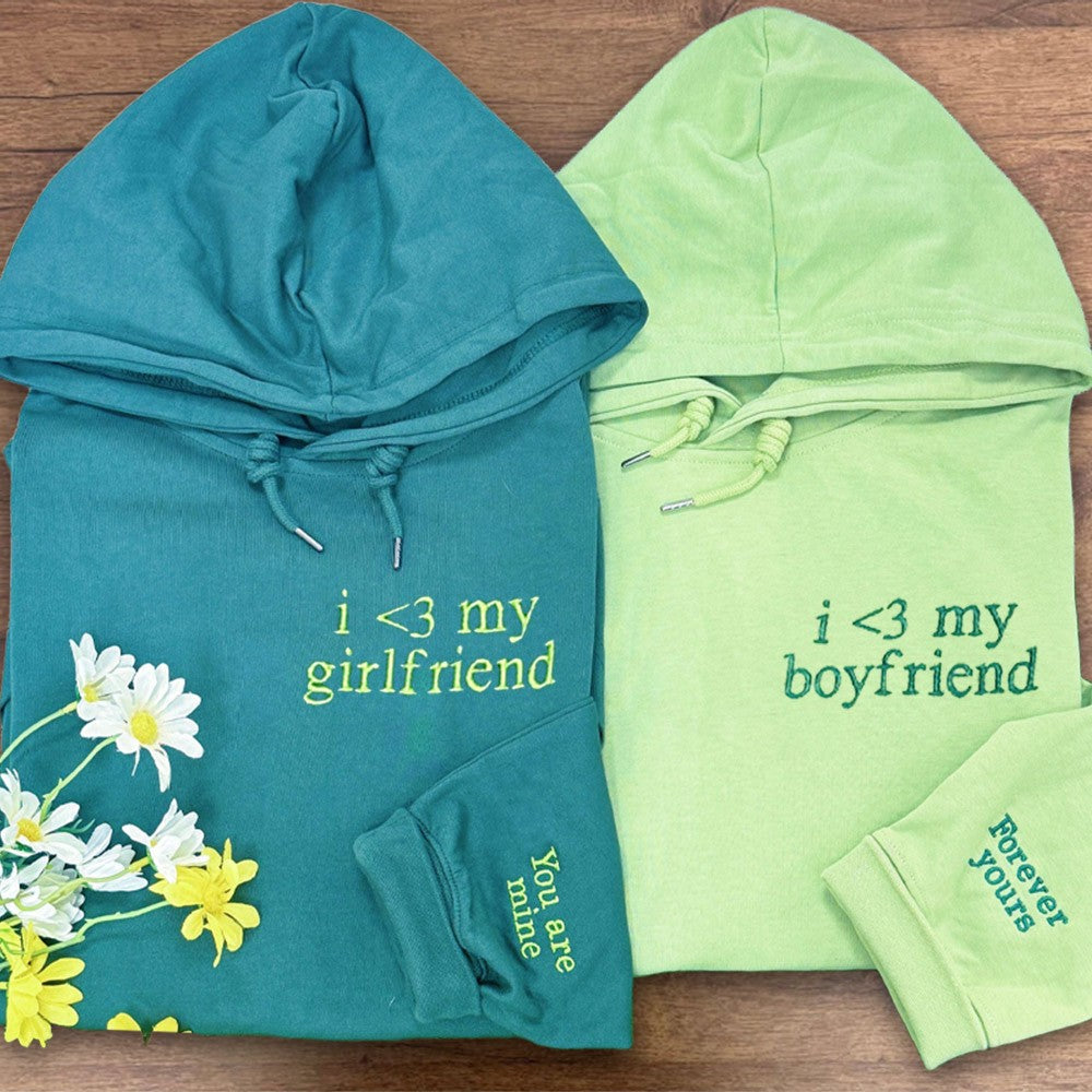 Custom Embroidered I Love My Girlfriend Boyfriend Couple Matching Hoodie Anniversary Gifts for Wife Valentine's Day Gifts