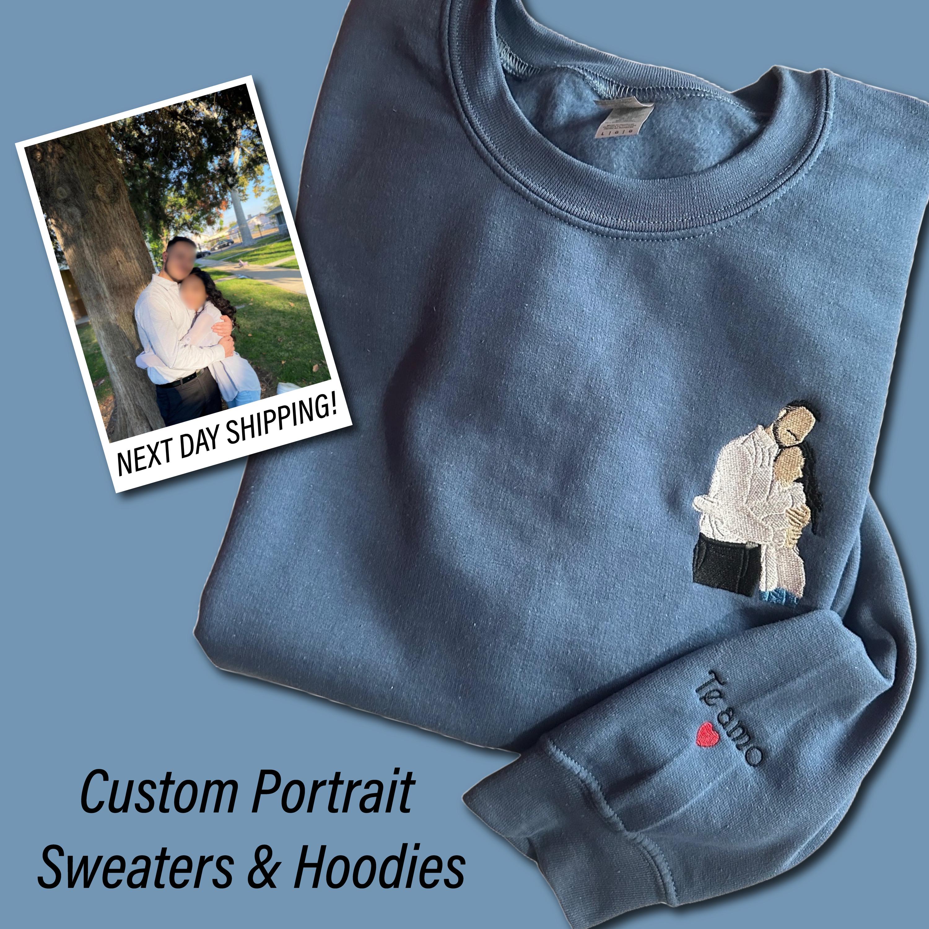 Custom Couple Embroidered Sweatshirts | Custom Embroidered Hoodies | Custom Photo Portraits