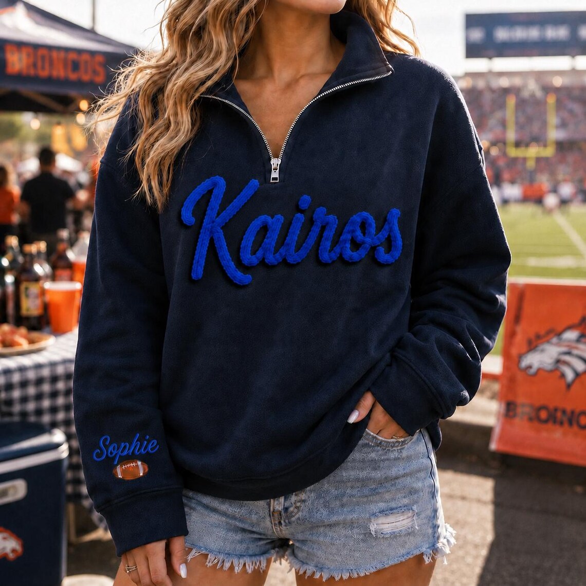 Custom Team Chenille Quarter-Zip Sweatshirt | Retro Script Embroidered Pullover | Game Day