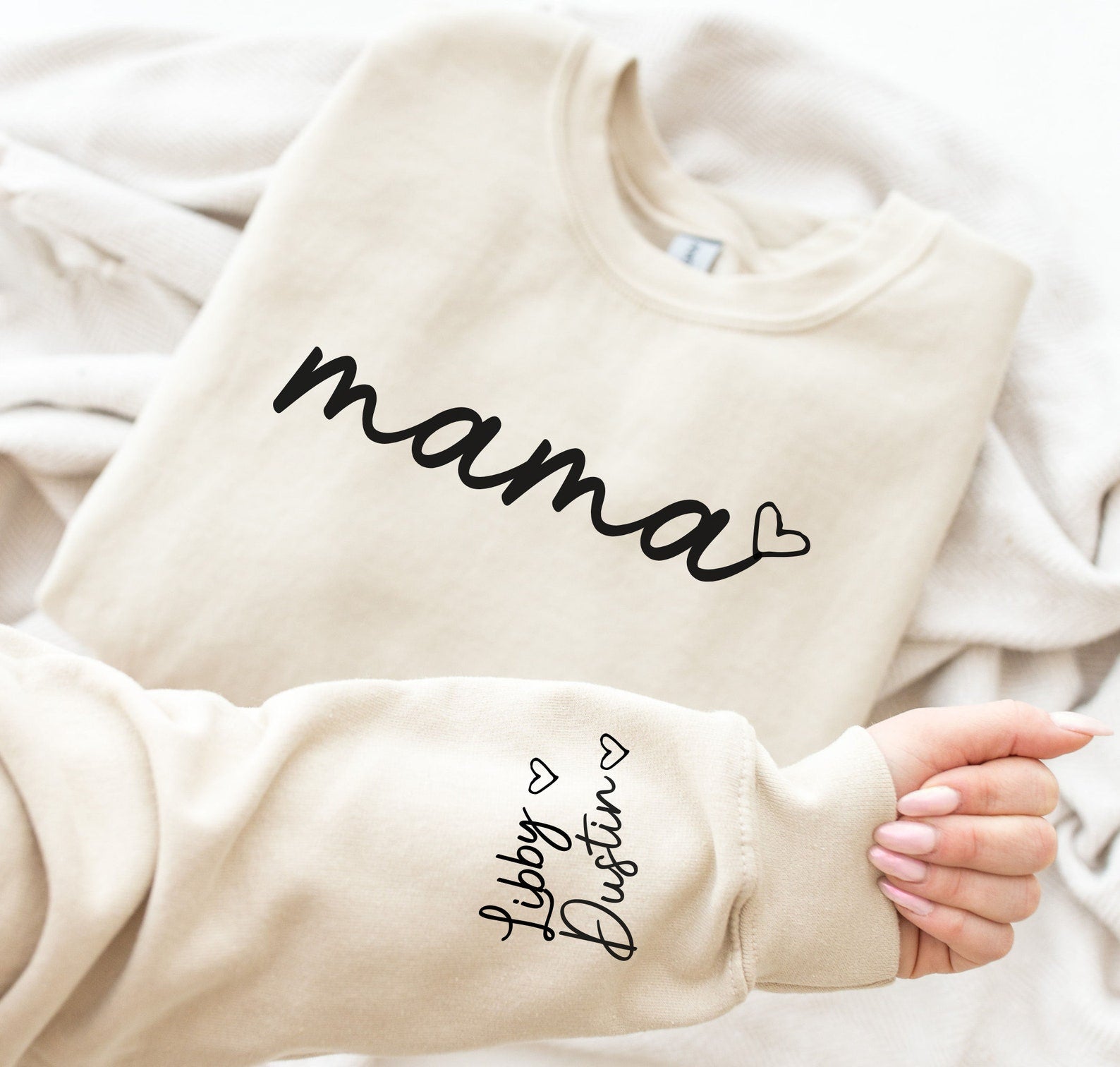 Personalized Mama Sweatshirt with Kid Names on Sleeve Mother's Day Gift