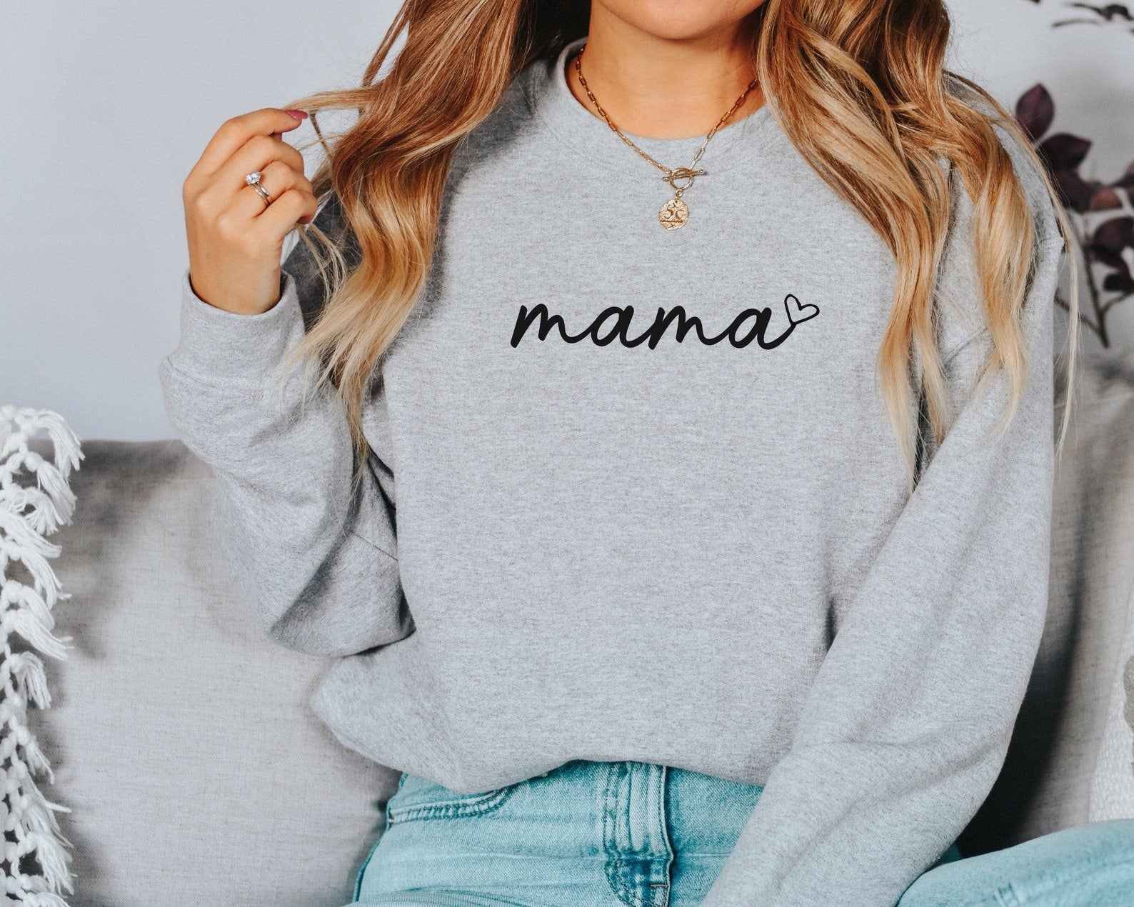 Personalized Mama Sweatshirt with Kid Names on Sleeve Mother's Day Gift
