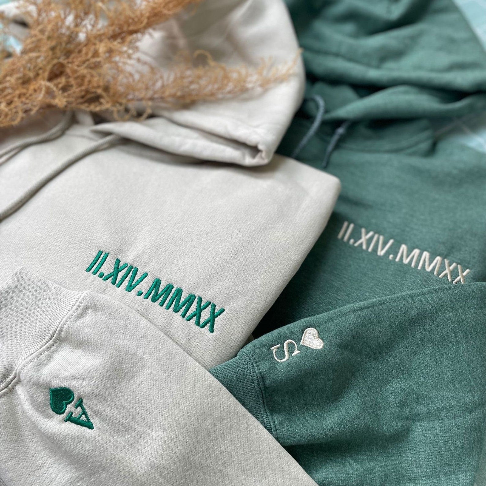 Custom Personalized Embroidered Roman Numeral Couple Hoodie, Gift for Boyfriend