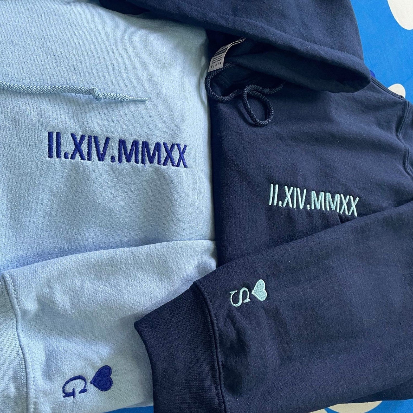 Custom Personalized Embroidered Roman Numeral Couple Hoodie, Gift for Boyfriend