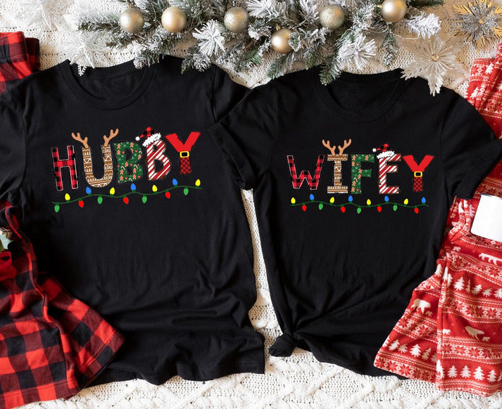 Christmas Hubby And Wifey Shirt, Husband & Wife Shirt, First Christmas Couple Holiday Tee