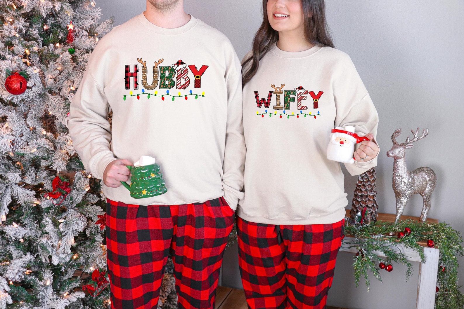 Christmas Hubby And Wifey Shirt, Husband & Wife Shirt, First Christmas Couple Holiday Tee