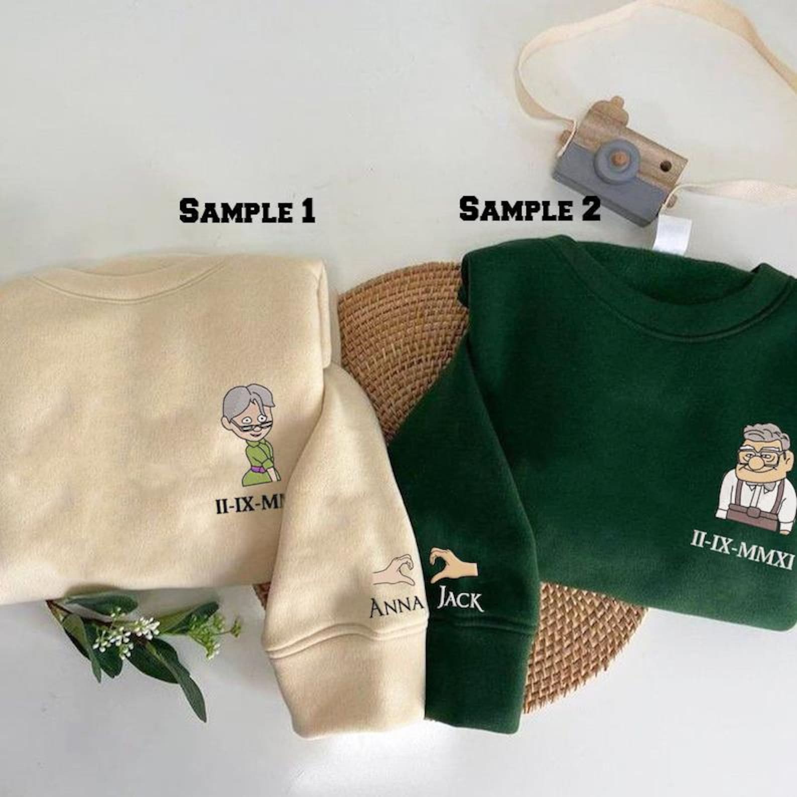 Custom Ellie and Carl Matching Couple Embroidered Roman Numeral Sweatshirt, Valentine's Day Gift