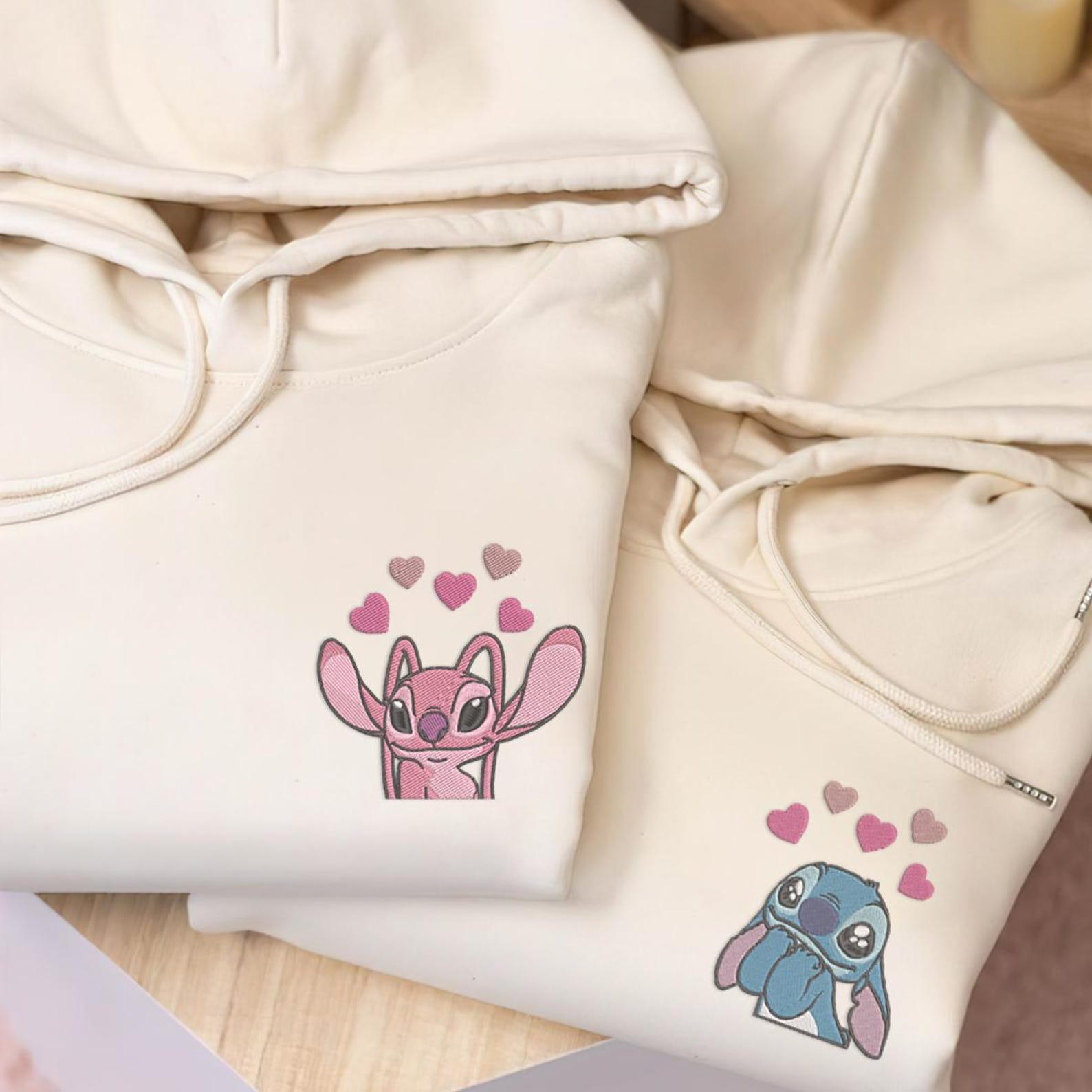 Custom Embroidered Movie Character Stitch And Angel Embroidered Hoodie