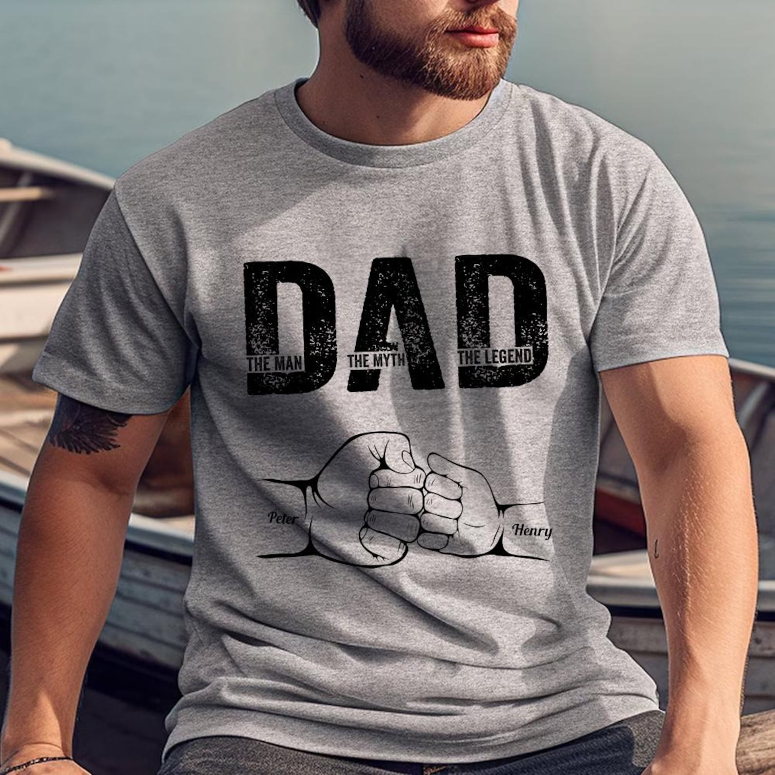 Dad The Man The Myth The Legend - Custom Personalized Dad Fist Bump T-Shirt Father's Day