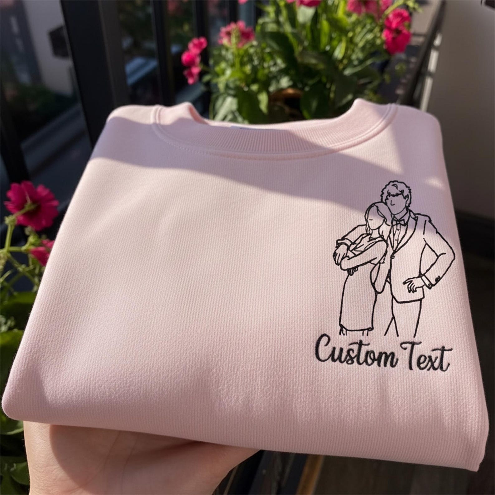 Custom Outline Embroidered Couple Portrait Sweatshirt | Personalized Photo Gift for Anniversary