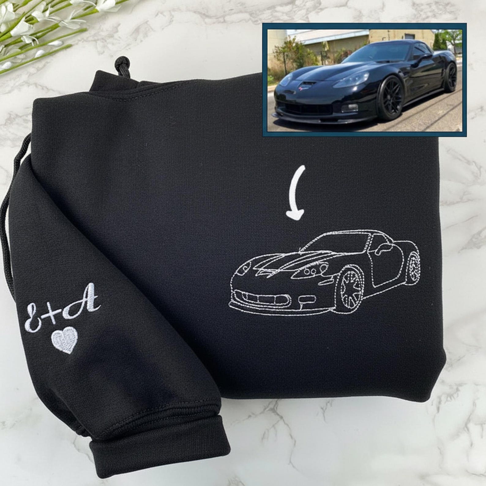 Custom Embroidered Car Outline Sweatshirt From Your Photo Car Lover Hoodie | Gift For Him