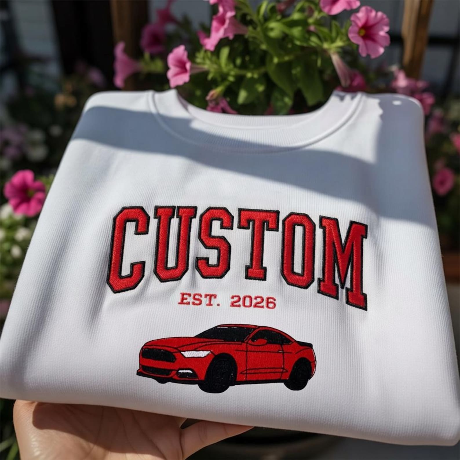 Custom Car Photo Embroidered Sweatshirt Hoodie Gift for Him